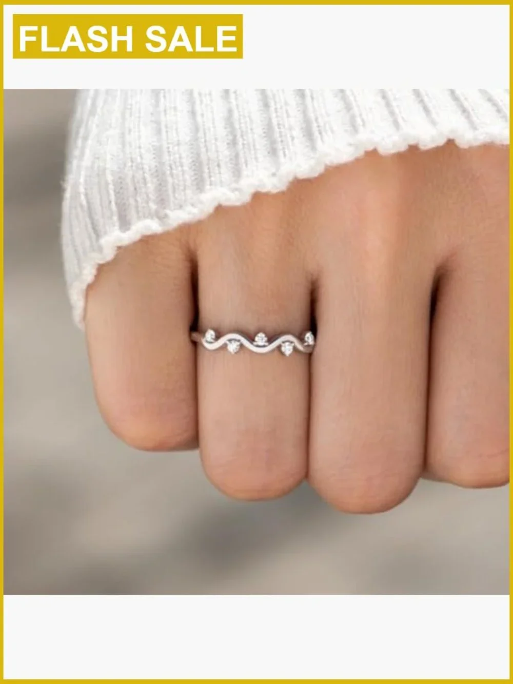 925 Sterling Silver Wave Stackable Ring, Cubic Zirconia, Midi & Pinky, Wedding